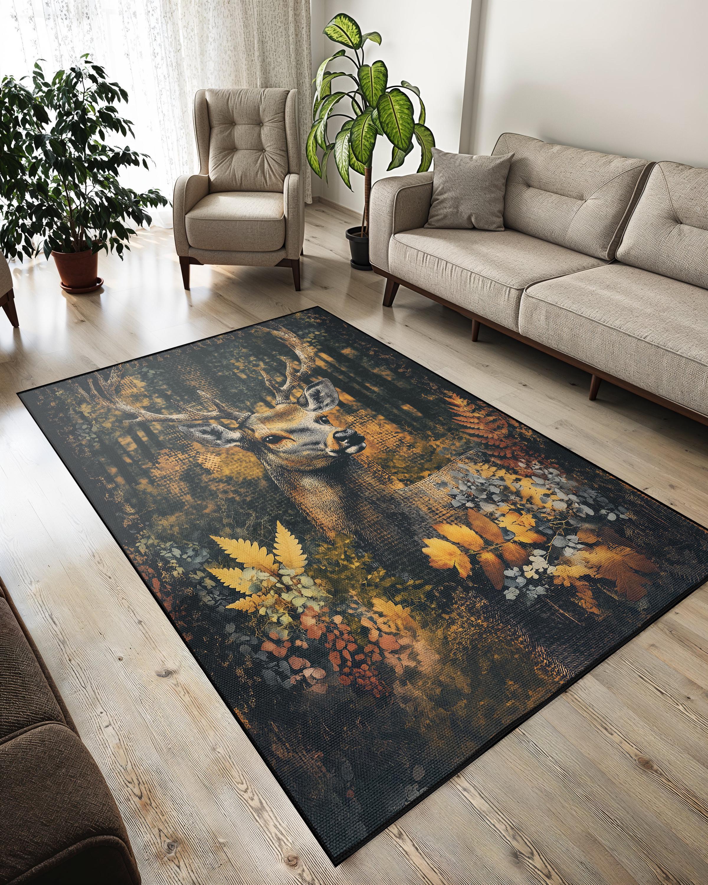 Rustic Deer Area Rug: Forest Animal Print, Modern Living Room Decor - Etsy