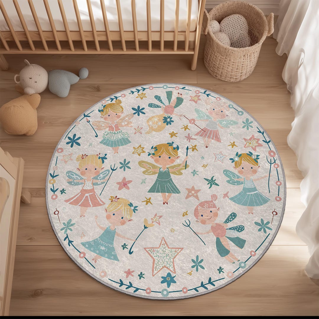 Fairy Garden Round Nursery Rug, Cute Magical Fairy Tale Play Mat for ...