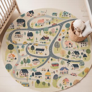 Zacht antislip vloerkleed voor kinderen met wegenkaart, wasbaar kinderdagverblijftapijt, interactief stadsontwerp voor jongens- en meisjeskamerdecor