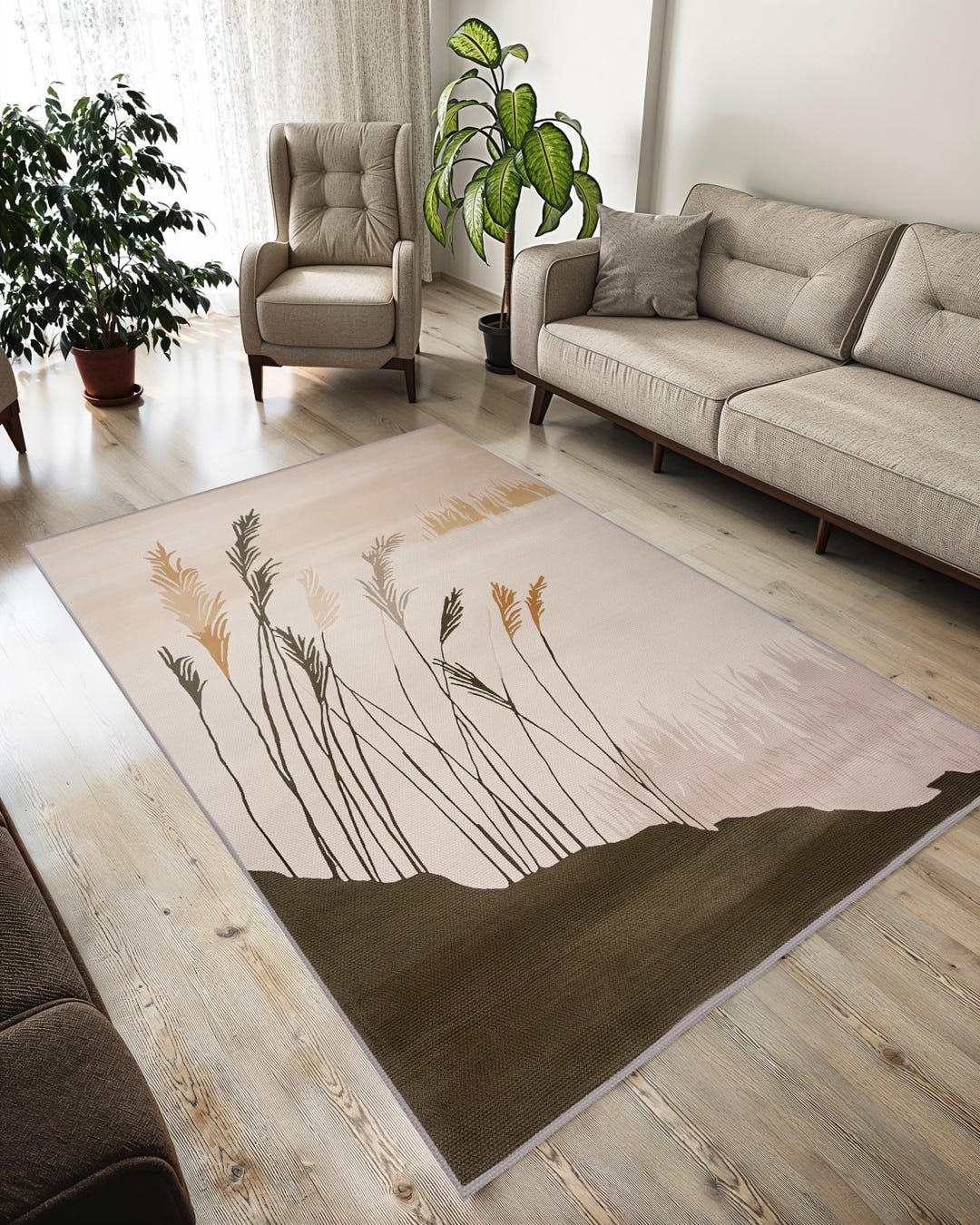 Jen Reed Bathroom Area Rug Japandi Reed Grass Area Rug: Neutral Beige Taupe Wabi-sabi Decor - Etsy