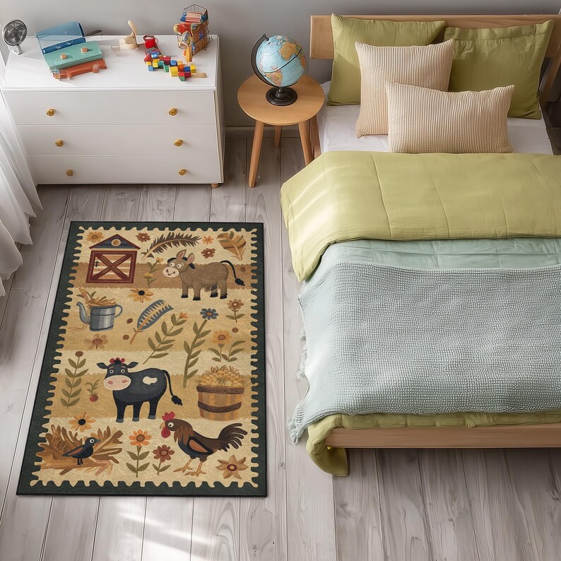 Kids Ranch Rug Farm Animal Kids Rug: Country Barn Scene Nursery Carpet - Etsy