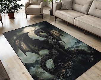 Majestic Dragon Area Rug: Gothic Dark Fantasy Bedroom Decor