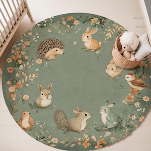 Süsser Kinderteppich mit Tiermotiv | Weicher & waschbarer Teppich für Baby-Spielzimmer | Teppich Waldgeschöpf für Jungen- und Mädchenzimmer