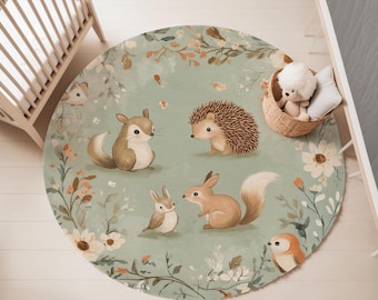 Woodland Nursery Rug: Soft Velvet, Non-Slip Kids Play Mat