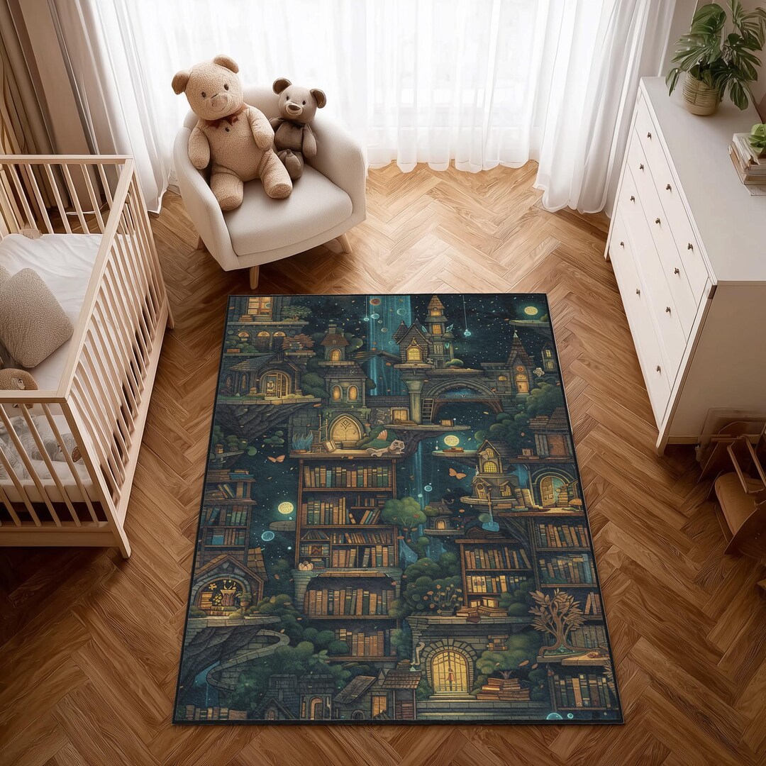 Kids Play Rug Fantasy Magical Bookshelf Kids Rug: Fantasy Castle Nursery Carpet - Etsy