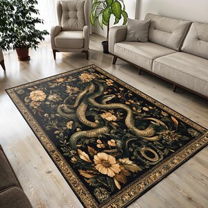 Tapis gothique serpent : style floral antique foncé, antidérapant