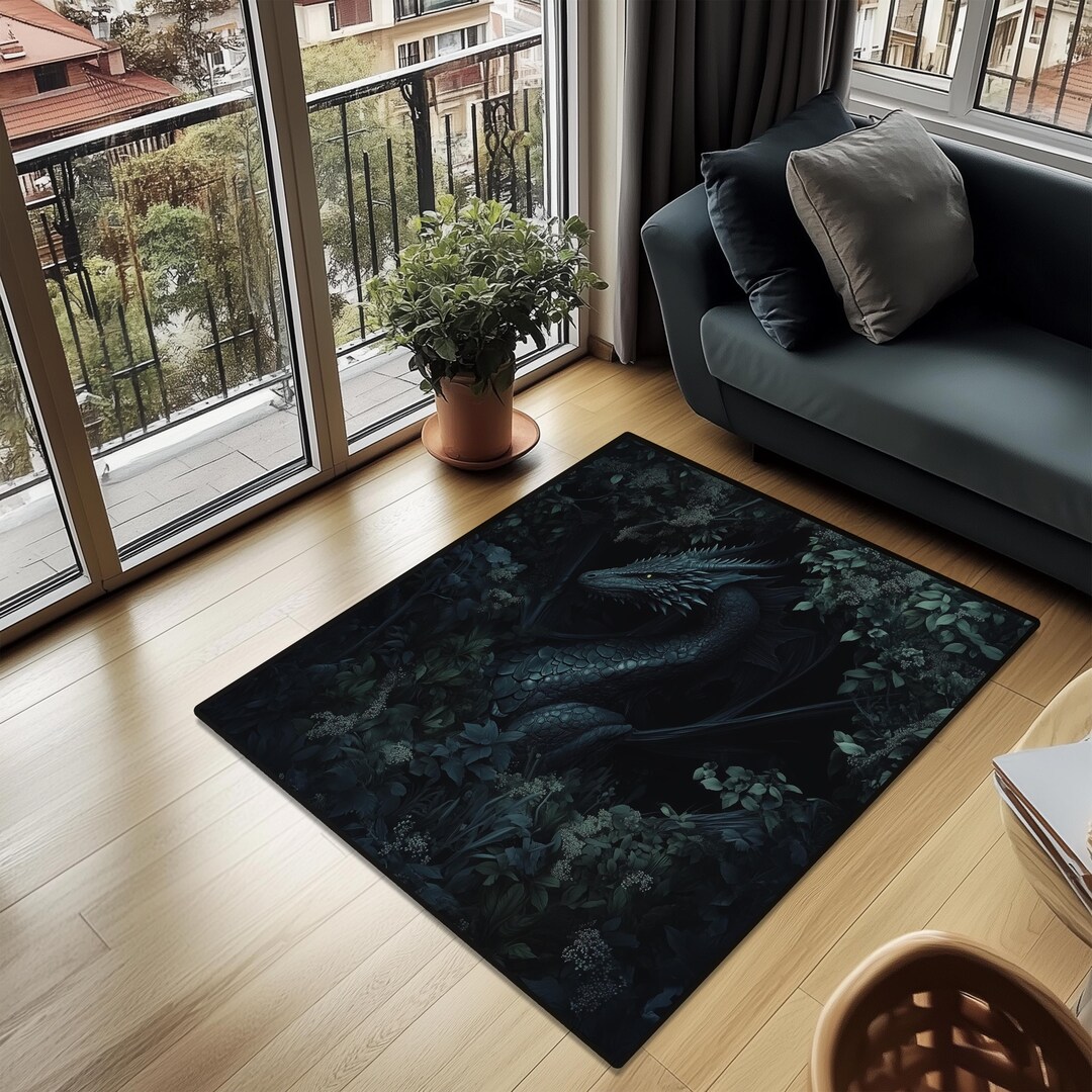 Dark Forest Dragon Area Rug - Mystical Dragon Design for Living Room or ...