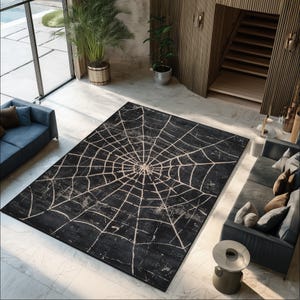 Spider Web Rug – Black Modern Abstract Carpet With Central Web Design ...