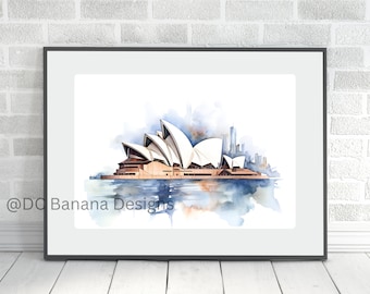 Sydney Opera House Watercolor Digital Print for Home or office, Wall Decor for Him or Her