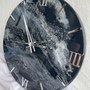 Resin art Gray wall clock home decor modern wall art handmade clock for wall  40cm(15.5in)