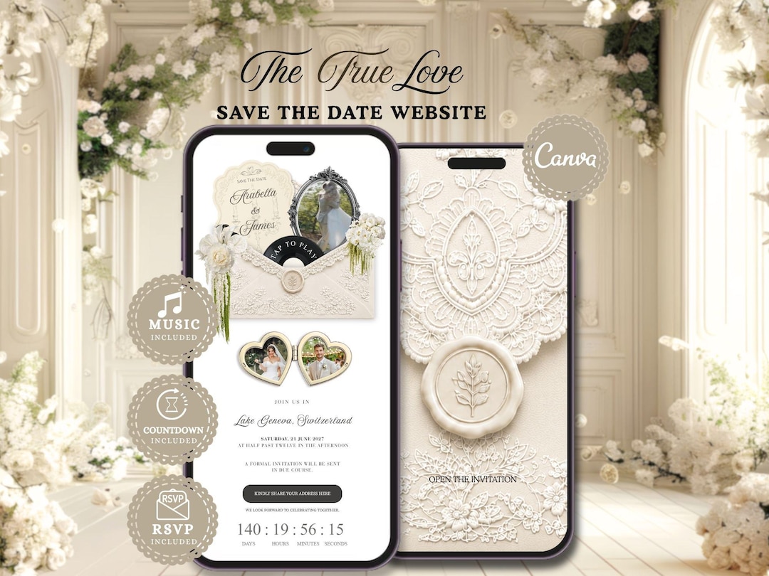 Modèle de site web de mariage « Save the Date » couleur ivoire, avec ...