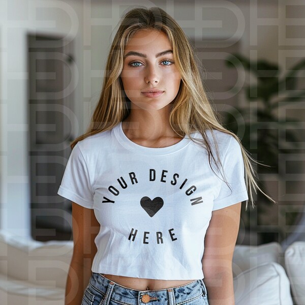 White Champion Cropped Tee Mockup Champion T453W Mockup Champion Crop Top Mock Up White Crop Top Mockup White Crewneck Cropped