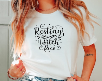 Camiseta con cara de bruja en reposo / Linda camisa de Halloween / Camisa de otoño / Camisa de fiesta de Halloween / Camisa de Halloween para mujer