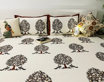 Fitted King Sheet with two Pillow Covers with beautiful block prints in premium cotton