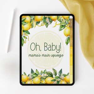 Cyfrowa księga pamiątkowa z pierwszego roku życia dziecka Lemon Baby dla Goodnotes, cyfrowy planer dziecięcy, pamiątkowa księga kamieni milowych dziecka, Mama's Main Squeeze