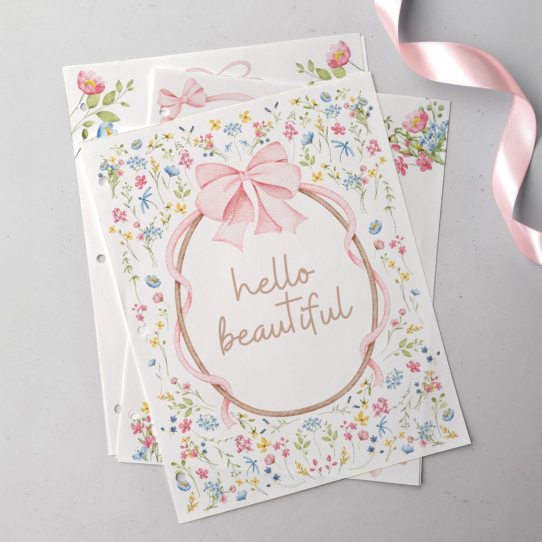 Printable Floral Coquette Bow Baby Book Scrapbook Sheets, Vintage ...
