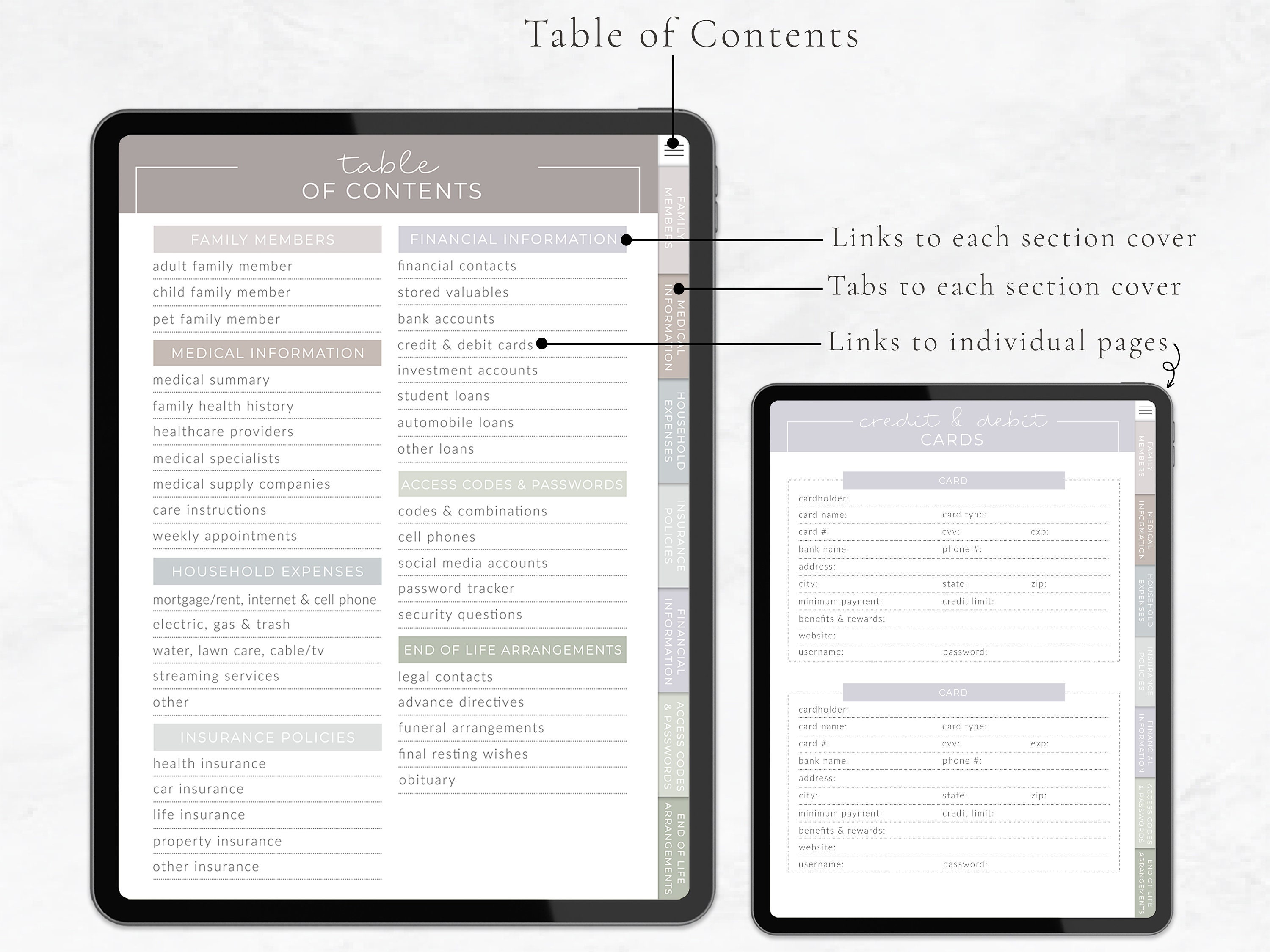 Digital Home Management Binder for Goodnotes, Family Planner, Emergency ...