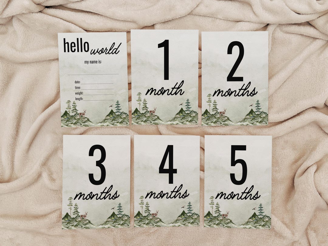 Watercolor Forest Printable Baby Milestone Card Set, Monthly Growth ...