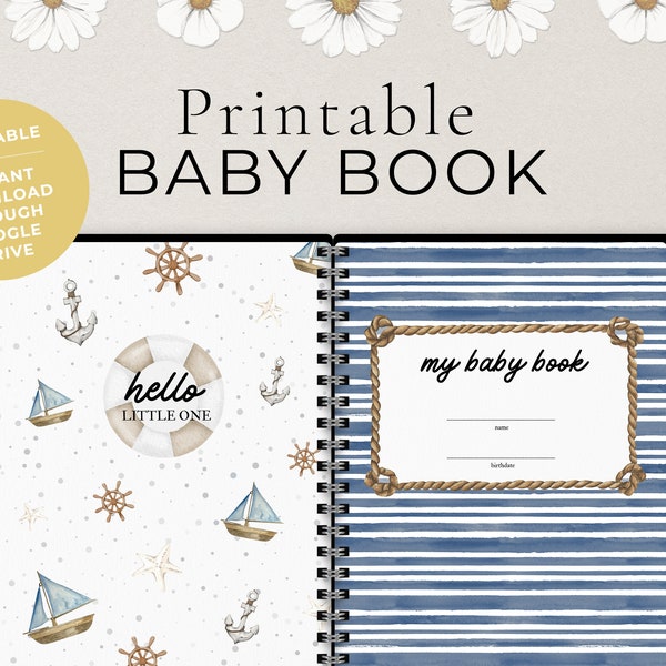 Nautical Printable Baby Book, Sailor Memory Book Pages, Anchor Baby Milestone Printable Template, Sailboat Baby Journal Photo Album, Ocean