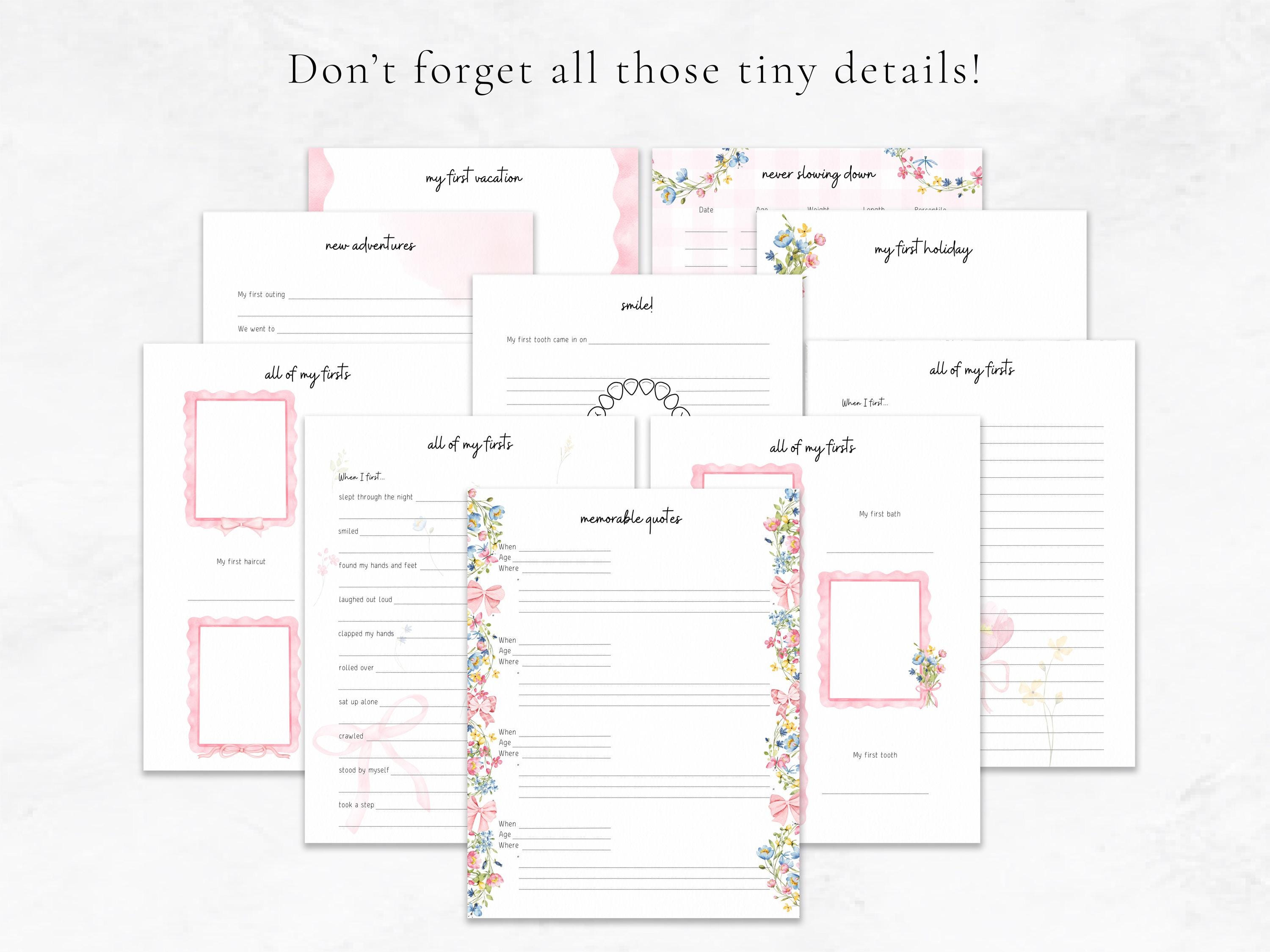 Printable Floral Coquette Bow Baby Book Scrapbook Sheets, Vintage ...