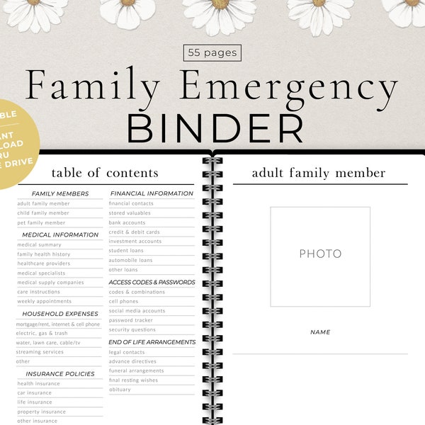 Family Emergency Binder Printable - Etsy