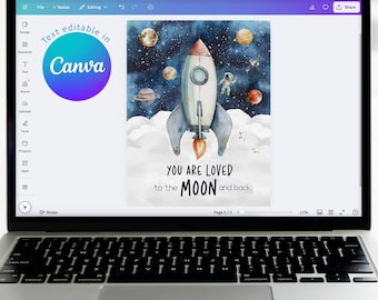 Editable Space Baby Book Printable Canva Template, Astronaut Baby Memory Book Pages, Galaxy Baby Milestone Photo Album, To the Moon and Back