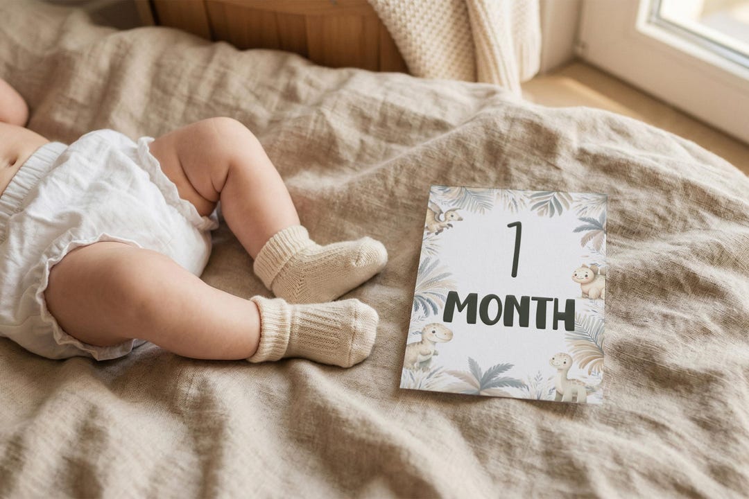 Dinosaur Printable Baby Milestone Card Set, Wild One Monthly Growth ...