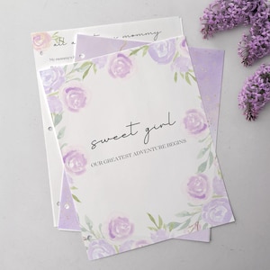 Purple Floral Baby Girl Shower Gift Printable Baby Memory Book Pages Baby Milestone Printable Template Baby Journal Baby Photo Album