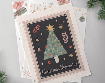 Libro imprimible de recuerdos navideños retro, diario navideño, recuerdos familiares de las fiestas, páginas de álbum de recortes de la tradición navideña familiar anual