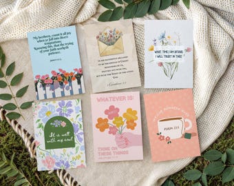 Printable Floral Bible Verse Collage Kit, Hymn Wall Art, Set of 50 Christian Vision Board Scripture Encouragement Gift Cards, Bible Tip ins