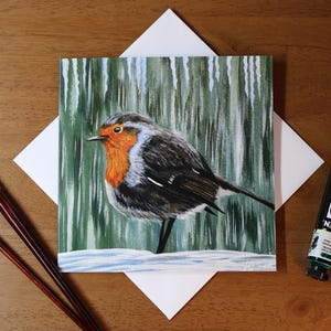 Cartão com pintura de pássaro Robin | Cartão de felicitações de belas artes | Cartão em branco | "Robin" | Arte de pássaro britânico Robin