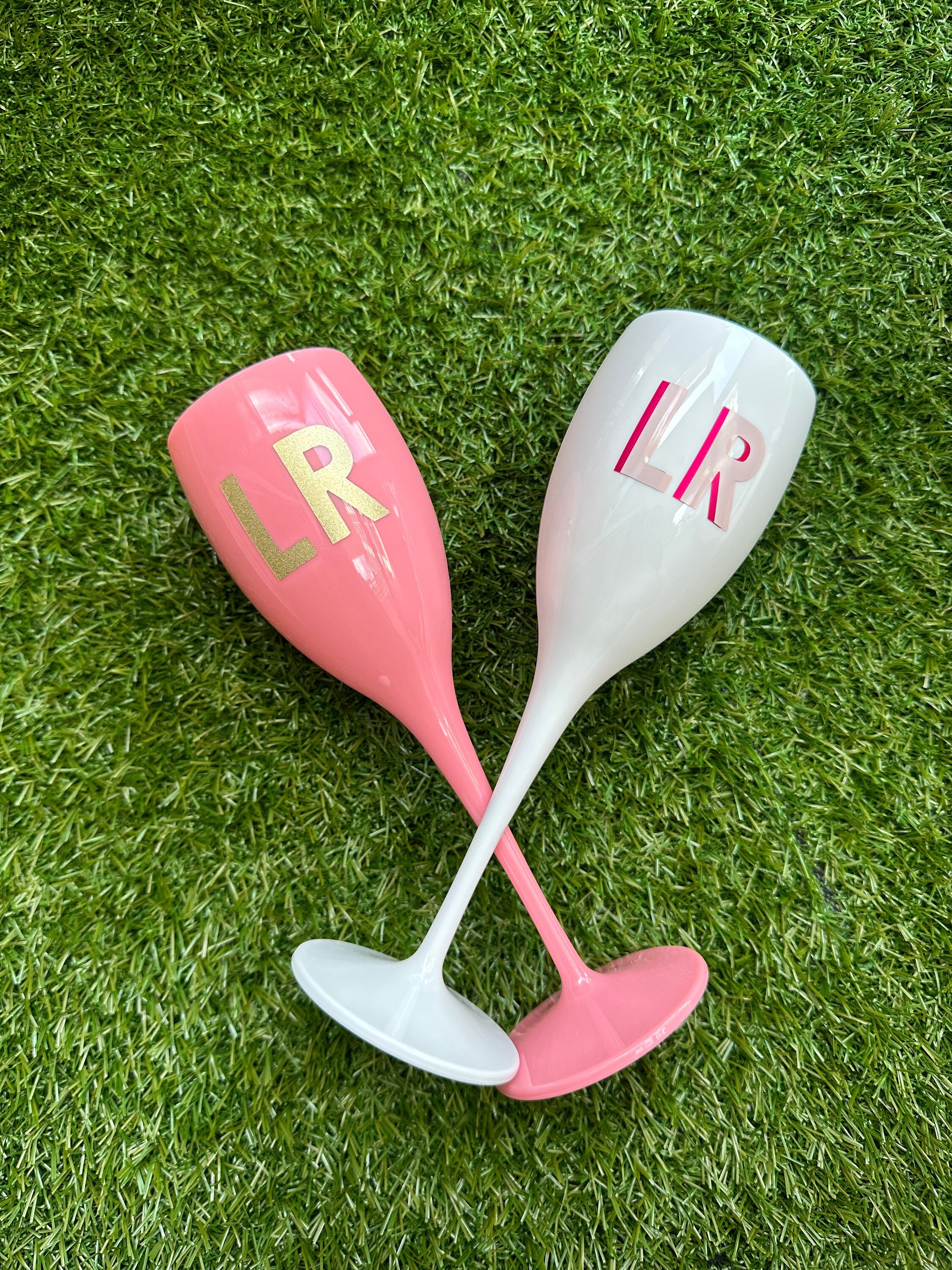 Personalized Acrylic Champagne Flutes Color Block Initials Etsy