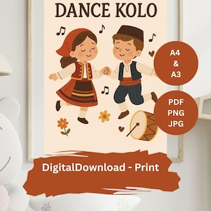 Balkan Kids Wall Art | Traditional Folk Dance Poster | Serbian Croatian Bosnian Nursery Decor | Digital Download Printable