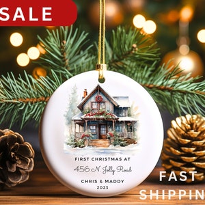 Personalized New Home Ornament | New Home Christmas Ornament 2023 | Watercolor House Photo | Christmas Tree Decoration