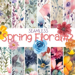 Frühling Blumen Digitales Papier - SEAMLESS - Aquarell Blumenmuster - 12 Designs - 12x12in - Kommerzielle Drucknutzung