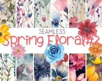 Spring Floral Digital Paper - SEAMLESS - Watercolor Flower Patterns - 12 Designs - 12x12in - Commercial Printing Use