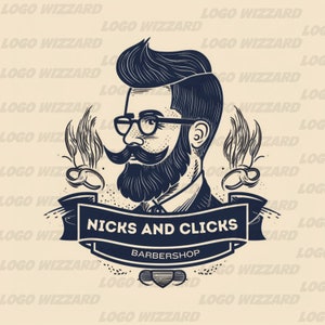 Barbershop Logo DIY Template, Beard Design, Mustache logo, Barber Logo, Premade Business Logo for Branding, Canva Template, Salon Logo.