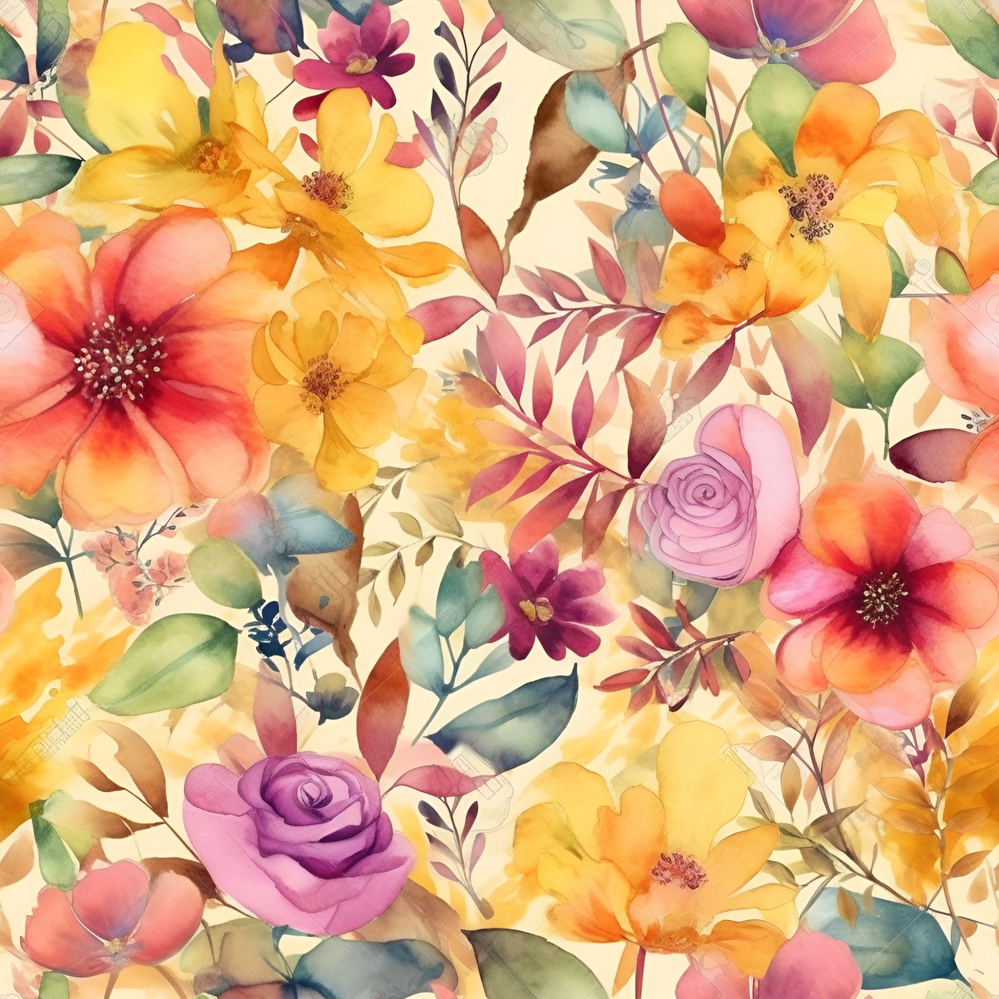 Summer Floral Digital Paper - SEAMLESS - Watercolor Flower Patterns ...