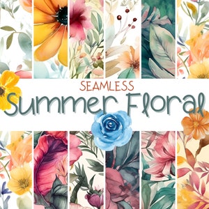Sommer Blumen Digitales Papier - SEAMLESS - Aquarell Blumenmuster - 12 Designs - 12x12in - Kommerzielle Drucknutzung