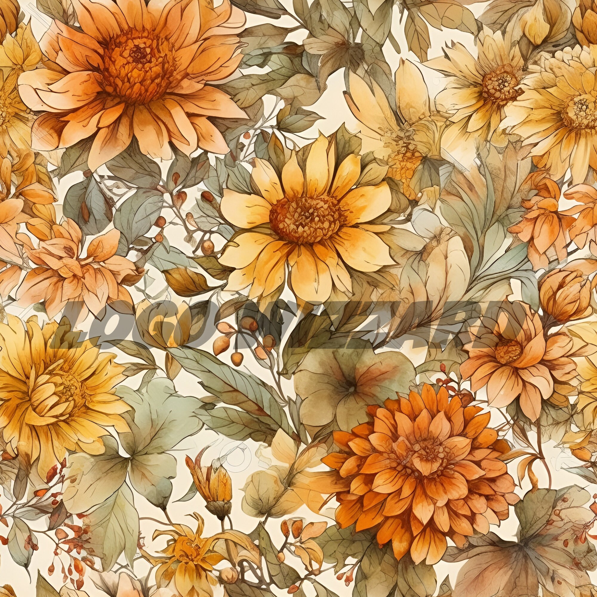 Yellow Floral Digital Paper - SEAMLESS - Watercolor Flower Patterns ...