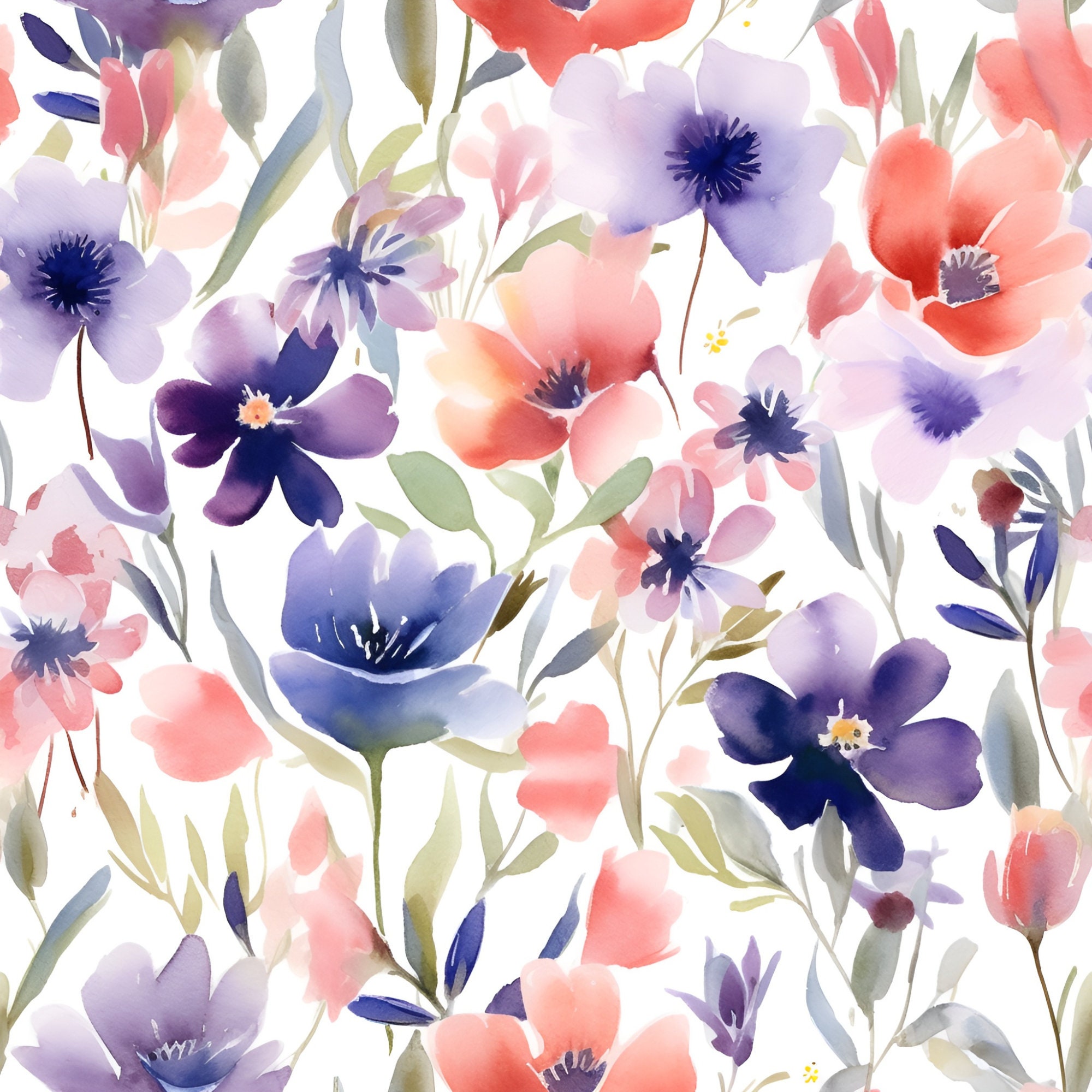 Spring Floral Digital Paper SEAMLESS Watercolor Flower - Etsy