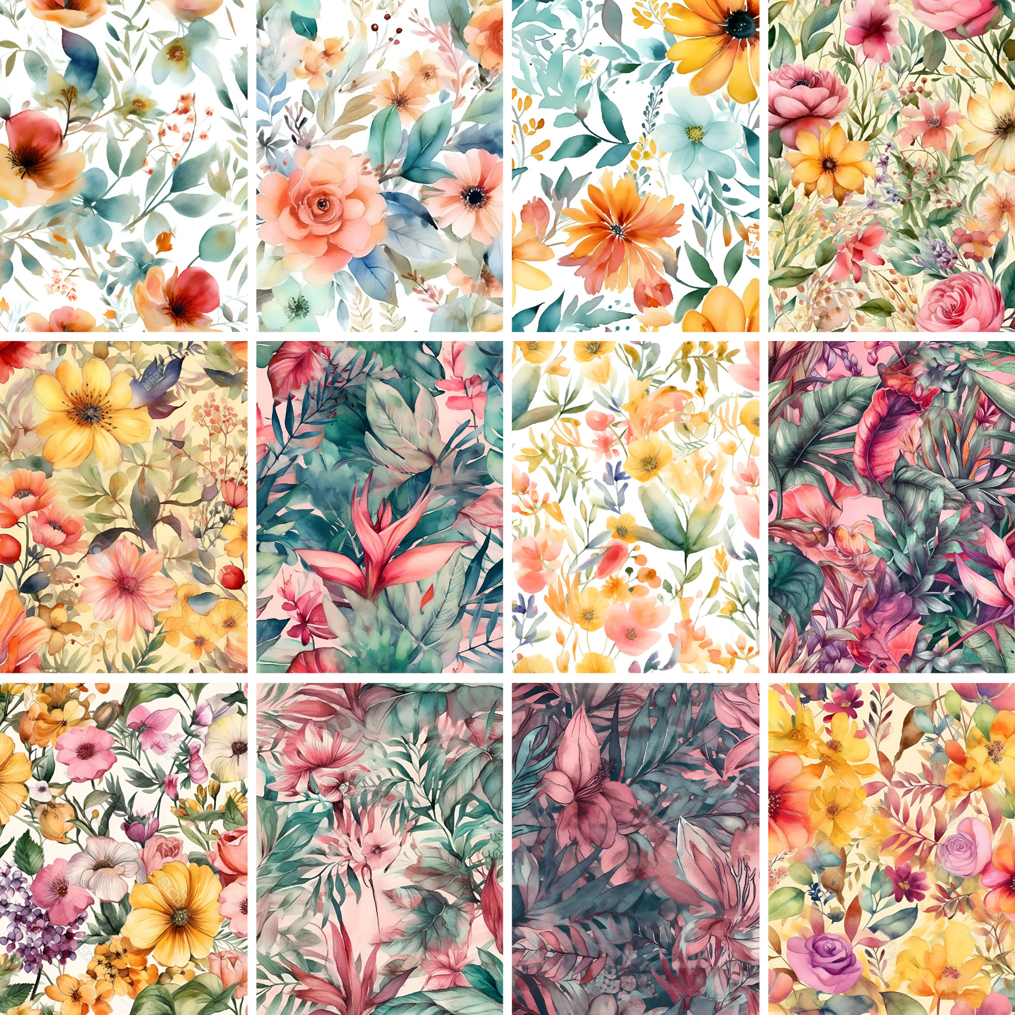Summer Floral Digital Paper - SEAMLESS - Watercolor Flower Patterns ...