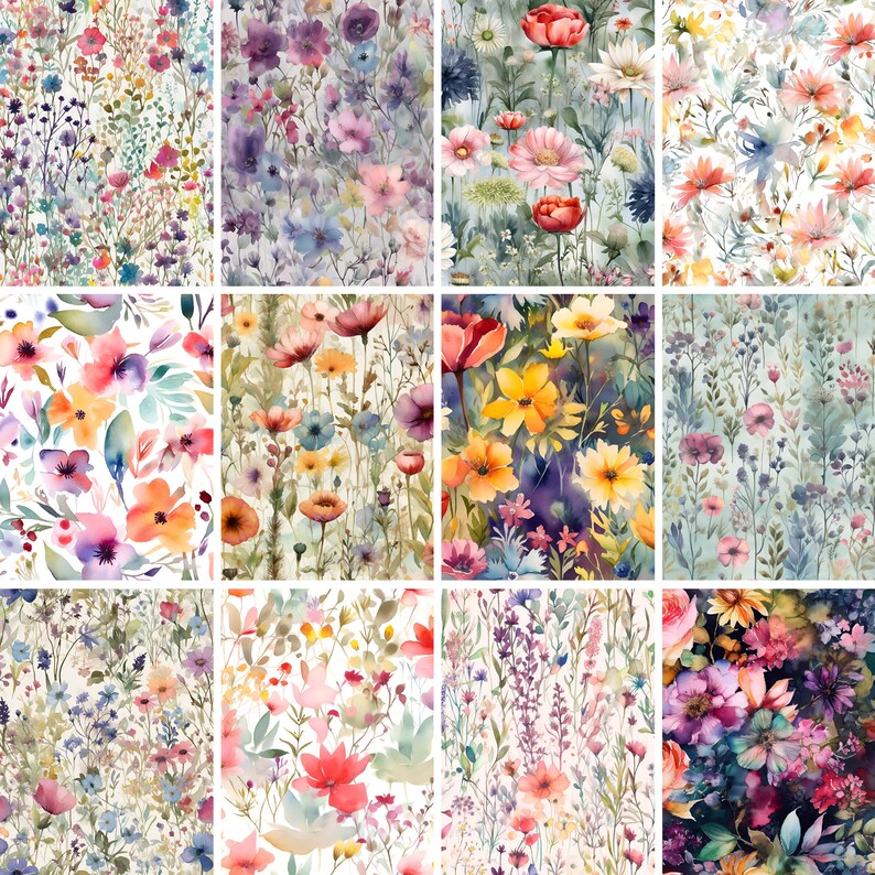 Spring Floral Digital Paper - SEAMLESS - Watercolor Flower Patterns ...