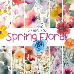 Frühling Blumen Digitales Papier - SEAMLESS - Aquarell Blumenmuster - 12 Designs - 12x12in - Kommerzielle Drucknutzung