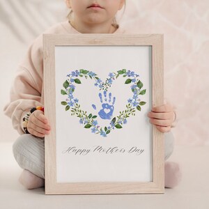 Mothers Day Handprint Print, Kids Gift for Mommy, DIY Personalized Poster, Baby Keepsake Hand Print, Floral Heart, Meaningful Gift for Mom