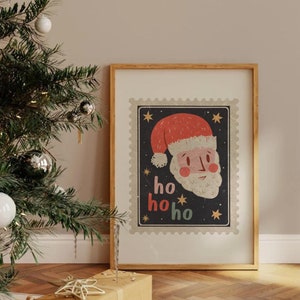 Trendy retro kerstpoststempel kunst aan de muur Merry Christmas Decorations Xmas afdrukbare Home Decor Kerstman vakantie decor digitale download