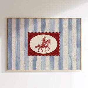 Vintage Striped Rodeo Print Western Bedroom Print Cowboy Wall Art Postmark Mid Century Modern Decor Retro Horse Print Digital Download