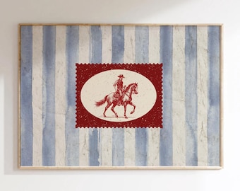 Vintage Striped Rodeo Print Western Bedroom Print Cowboy Wall Art Postmark Mid Century Modern Decor Retro Horse Print Digital Download