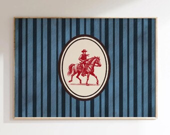 Vintage Striped Rodeo Print Western Bedroom Print Cowboy Wall Art Rustic Mid Century Modern Decor Retro Horse Print Digital Download
