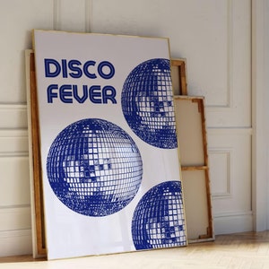 Disco Ball Poster Bar Cart Art Mirror Ball Preppy Print Trendy Funky Wall Decor Blue Retro Wall Art Y2K Room Decor Digital Download